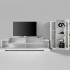 Garnero Arredamenti Parete Attrezzata A Terra|Pareti Attrezzate-Parete attrezzata 290x121h cm moderna bianco lucido cemento Milos Gihome® Cemento - Bianco Lucido