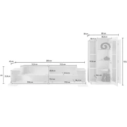 Garnero Arredamenti Parete Attrezzata A Terra|Pareti Attrezzate-Parete attrezzata 290x121h cm moderna bianco lucido cemento Milos Gihome® Cemento - Bianco Lucido