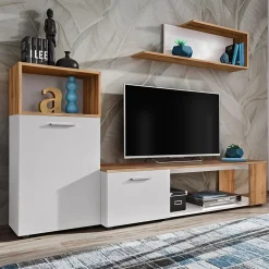 Garnero Arredamenti Parete Attrezzata A Terra|Pareti Attrezzate-Parete attrezzata 200x160h cm moderna bianco opaco rovere Caravaggio Bianco Opaco - Rovere Rustico