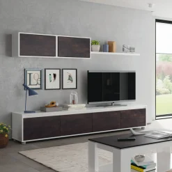 Garnero Arredamenti Parete Attrezzata A Terra|Pareti Attrezzate-Parete attrezzata 200x145h cm  moderna soggiorno bianco opaco ossido Itaca Ossido - Bianco opaco