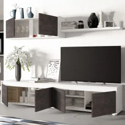 Garnero Arredamenti Parete Attrezzata A Terra|Pareti Attrezzate-Parete attrezzata 200x145h cm moderna soggiorno bianco opaco ossido Itaca Ossido - Bianco opaco