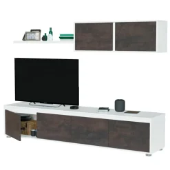 Garnero Arredamenti Parete Attrezzata A Terra|Pareti Attrezzate-Parete attrezzata 200x145h cm moderna soggiorno bianco opaco ossido Itaca Ossido - Bianco opaco