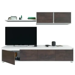 Garnero Arredamenti Parete Attrezzata A Terra|Pareti Attrezzate-Parete attrezzata 200x145h cm moderna soggiorno bianco opaco ossido Itaca Ossido - Bianco opaco