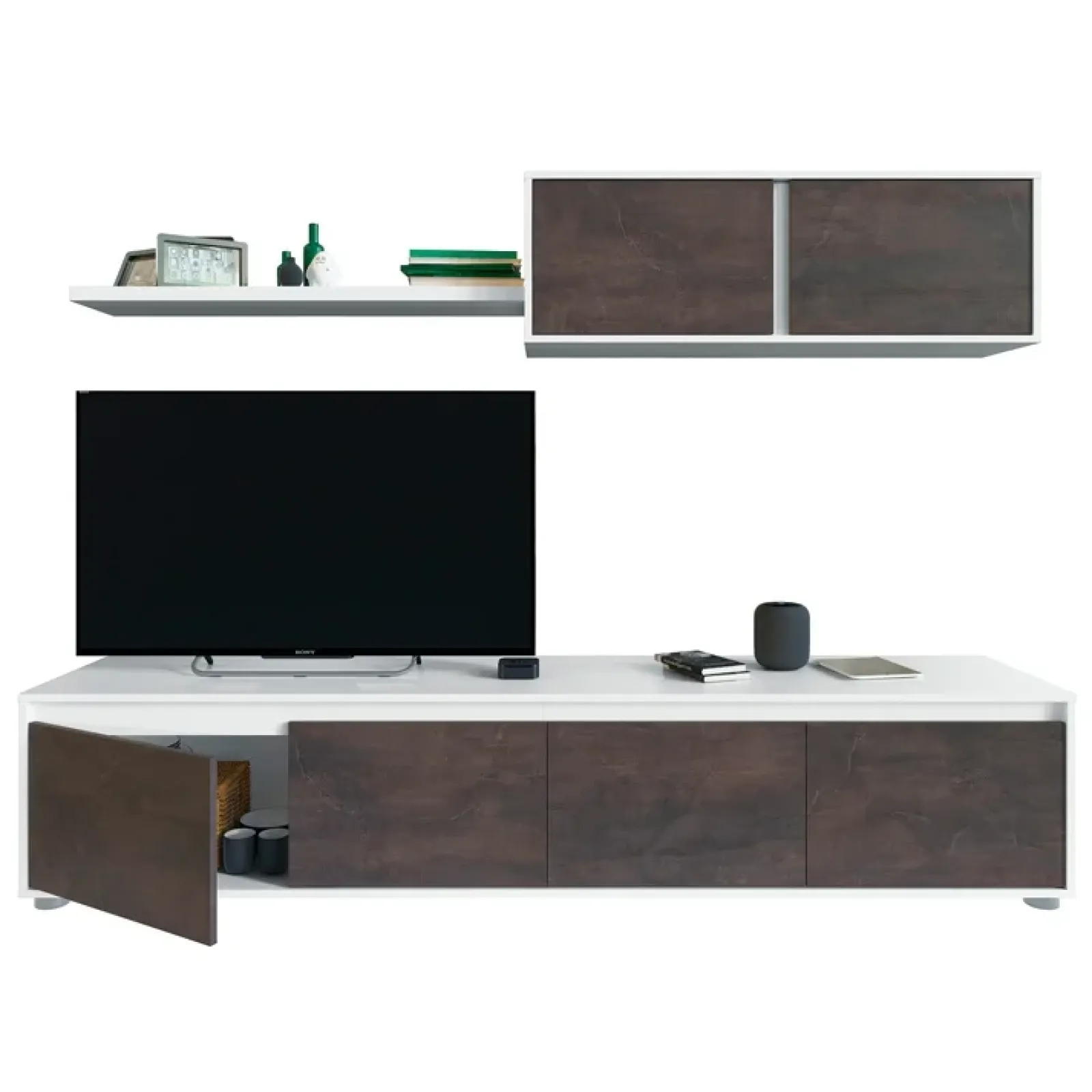 Garnero Arredamenti Parete Attrezzata A Terra|Pareti Attrezzate-Parete attrezzata 200x145h cm moderna soggiorno bianco opaco ossido Itaca Ossido - Bianco opaco