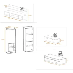 Garnero Arredamenti Parete Attrezzata A Terra|Pareti Attrezzate-Parete attrezzata 300x190h cm moderna bianco opaco nero lucido Baltimora Gihome® Nero Lucido - Bianco opaco