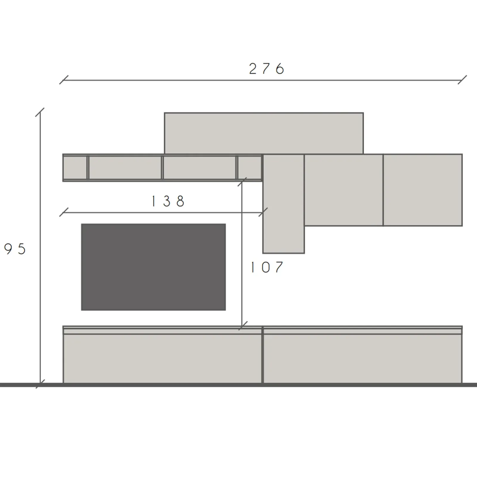 Garnero Arredamenti Parete Attrezzata A Terra|Pareti Attrezzate-Parete attrezzata 276x195h cm moderna beige ossido rovere chiaro Sunset 66