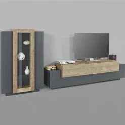 Garnero Arredamenti Parete Attrezzata A Terra|Pareti Attrezzate-Parete attrezzata 290x121h cm moderna antracite rovere Milos Gihome® Antracite - Rovere Rustico