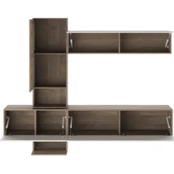 Garnero Arredamenti Parete Attrezzata Sospesa|Pareti Attrezzate-Parete attrezzata 240x196h cm moderna noce bianco spatolato Marlie