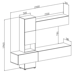 Garnero Arredamenti Parete Attrezzata Sospesa|Pareti Attrezzate-Parete attrezzata 240x196h cm moderna noce bianco spatolato Marlie