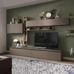 Garnero Arredamenti Parete Attrezzata A Terra|Pareti Attrezzate-Parete attrezzata 336x200h cm moderna rovere marrone bronzo Sunset 32 Marrone - Bronzo