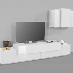 Garnero Arredamenti Parete Attrezzata A Terra|Pareti Attrezzate-Parete attrezzata 240x180h cm moderna Milos Gihome® Bianco Lucido