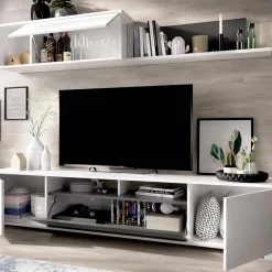 Garnero Arredamenti Parete Attrezzata A Terra|Pareti Attrezzate-Parete attrezzata 200x140h cm moderna bianco lucido grafite Isador Bianco Lucido - Grafite