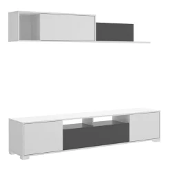 Garnero Arredamenti Parete Attrezzata A Terra|Pareti Attrezzate-Parete attrezzata 200x140h cm moderna bianco lucido grafite Isador Bianco Lucido - Grafite