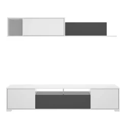 Garnero Arredamenti Parete Attrezzata A Terra|Pareti Attrezzate-Parete attrezzata 200x140h cm moderna bianco lucido grafite Isador Bianco Lucido - Grafite