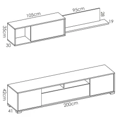 Garnero Arredamenti Parete Attrezzata A Terra|Pareti Attrezzate-Parete attrezzata 200x140h cm moderna bianco lucido grafite Isador Bianco Lucido - Grafite