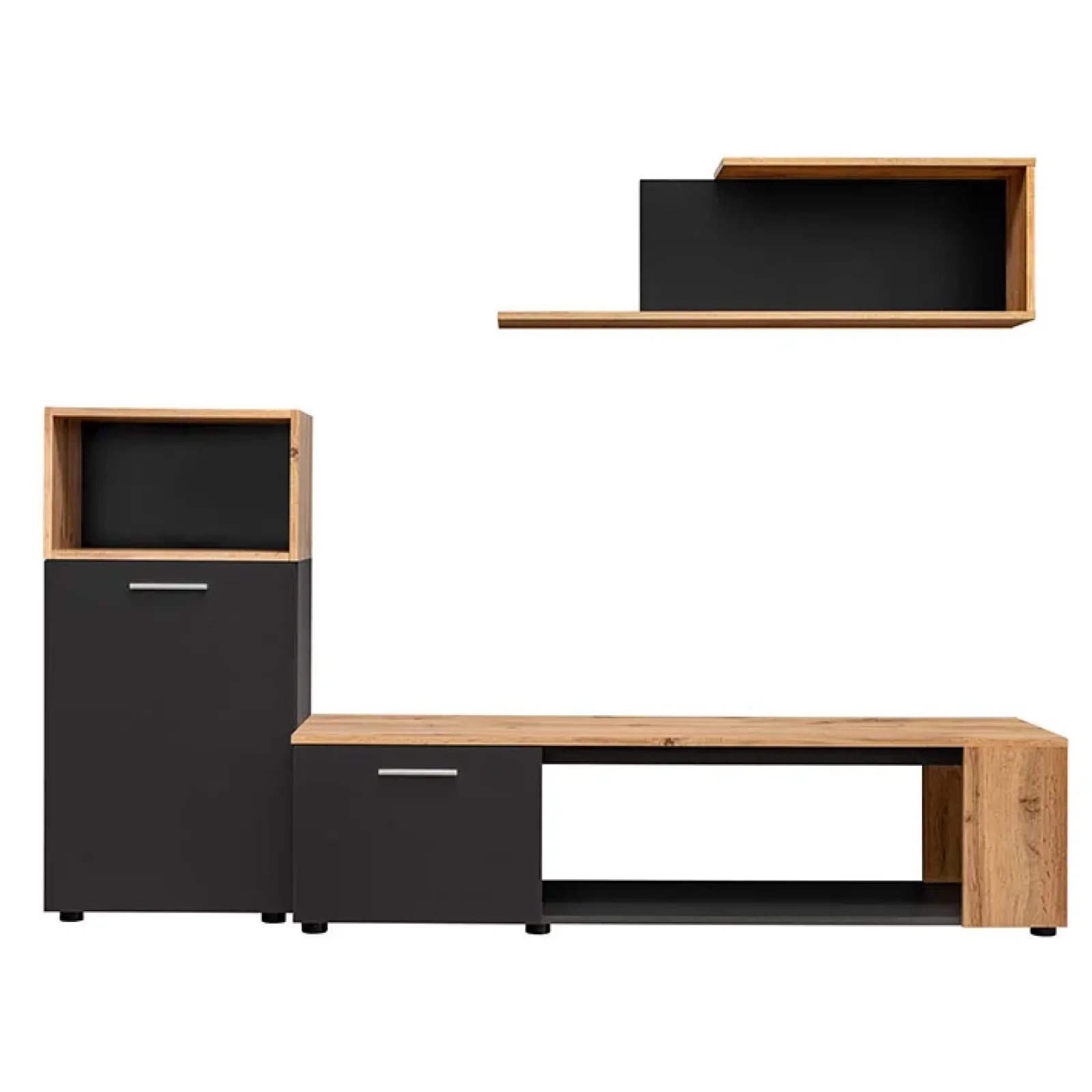 Garnero Arredamenti Parete Attrezzata A Terra|Pareti Attrezzate-Parete attrezzata 200x160h cm moderna nero opaco rovere Caravaggio Nero Opaco - Rovere Rustico