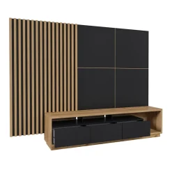 Garnero Arredamenti Parete Attrezzata A Terra|Pareti Attrezzate-Parete attrezzata 251x196h cm moderna rovere nero Favorita Rovere - Nero opaco