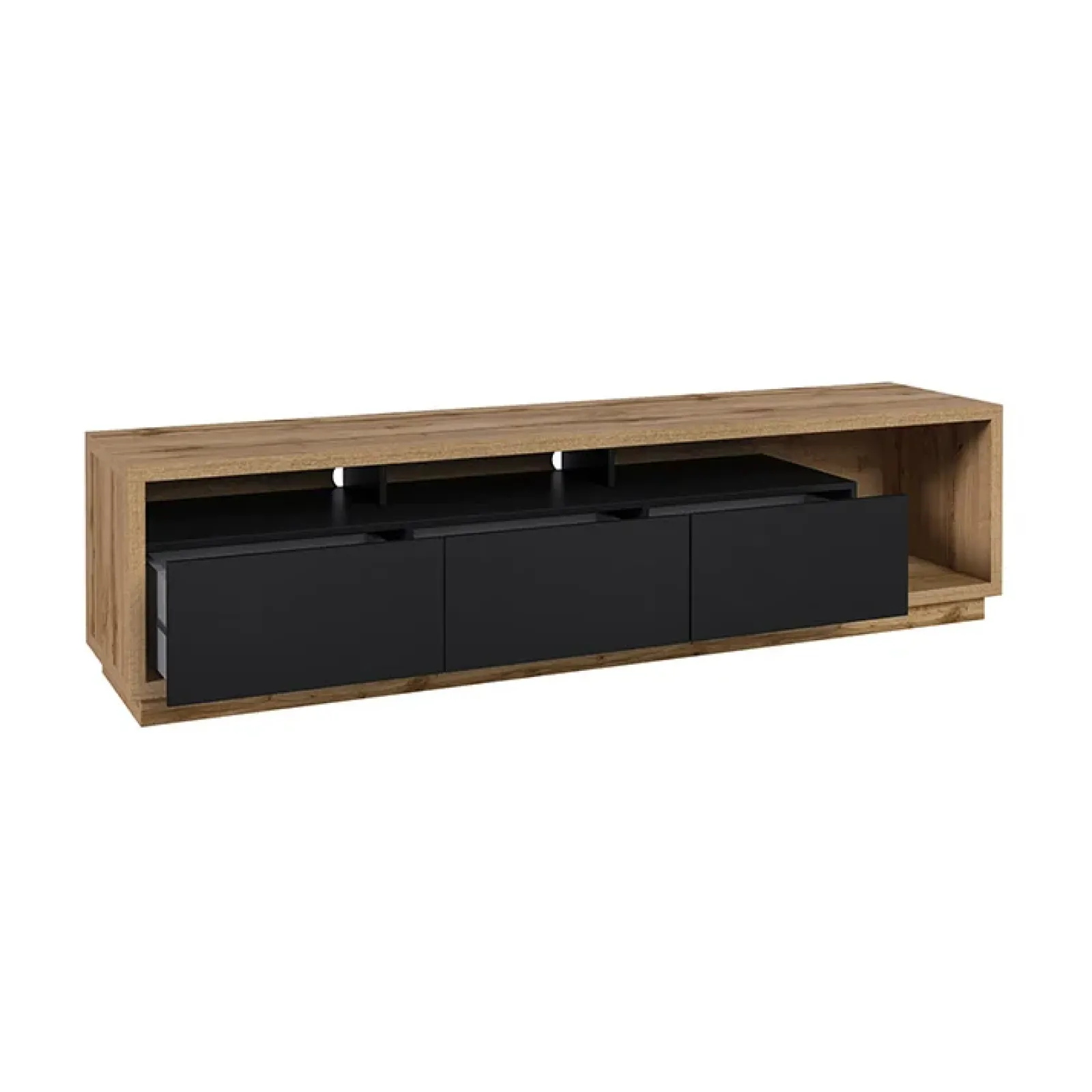 Garnero Arredamenti Parete Attrezzata A Terra|Pareti Attrezzate-Parete attrezzata 251x196h cm moderna rovere nero Favorita Rovere - Nero opaco