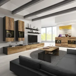 Garnero Arredamenti Parete Attrezzata A Terra|Pareti Attrezzate-Parete attrezzata 270x176h cm moderna noce antico nero frassinato Emotion Gihome® Nero Frassinato - Noce