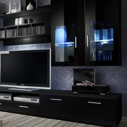 Garnero Arredamenti Parete Attrezzata A Terra|Pareti Attrezzate-Parete attrezzata 300x190h cm moderna Barrie Gihome® Nero Lucido