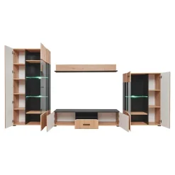 Garnero Arredamenti Pareti Attrezzate-Parete attrezzata 310x190h cm moderna rovere nero opaco York Gihome® Rovere Rustico