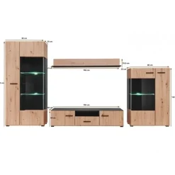 Garnero Arredamenti Pareti Attrezzate-Parete attrezzata 310x190h cm moderna rovere nero opaco York Gihome® Rovere Rustico