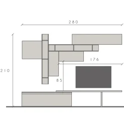 Garnero Arredamenti Parete Attrezzata A Terra|Pareti Attrezzate-Parete attrezzata 280x210h cm moderna beige grigio scuro antracite Sunset 86