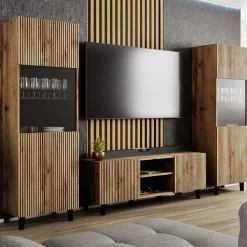 Garnero Arredamenti Parete Attrezzata A Terra|Pareti Attrezzate-Parete attrezzata 290x183h cm moderna cannettato quercia Essence