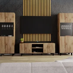 Garnero Arredamenti Parete Attrezzata A Terra|Pareti Attrezzate-Parete attrezzata 290x183h cm moderna cannettato quercia Essence