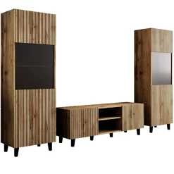 Garnero Arredamenti Parete Attrezzata A Terra|Pareti Attrezzate-Parete attrezzata 290x183h cm moderna cannettato quercia Essence