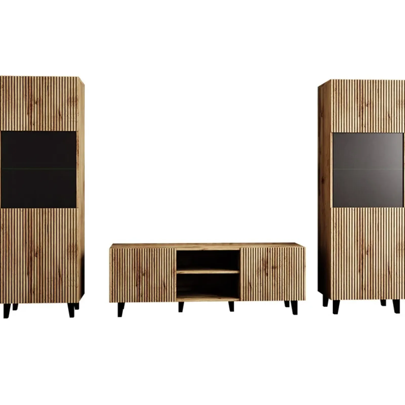 Garnero Arredamenti Parete Attrezzata A Terra|Pareti Attrezzate-Parete attrezzata 290x183h cm moderna cannettato quercia Essence