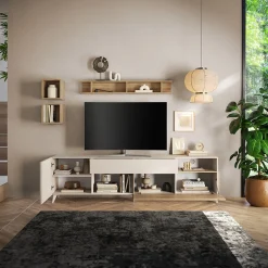 Garnero Arredamenti Parete Attrezzata A Terra|Pareti Attrezzate-Parete attrezzata 241x176h cm moderna beige rovere chiaro Witty Rovere - Beige