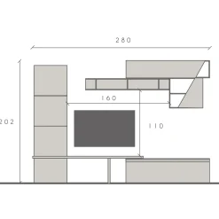 Garnero Arredamenti Parete Attrezzata A Terra|Pareti Attrezzate-Parete attrezzata 280x202h cm moderna beige marrone rovere chiaro Sunset 68