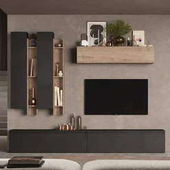 Garnero Arredamenti Parete Attrezzata A Terra|Pareti Attrezzate-Parete attrezzata 276x210h cm moderna rovere ossido nero Sunset 4 Ossido - Rovere