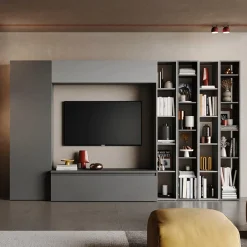Garnero Arredamenti Parete Attrezzata A Terra|Pareti Attrezzate-Parete attrezzata 305x186h cm moderna soggiorno grigio chiaro scuro Sunset 10 Grigio - Antracite