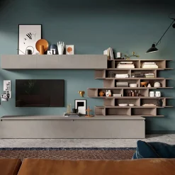 Garnero Arredamenti Parete Attrezzata A Terra|Pareti Attrezzate-Parete attrezzata 345x170h cm moderna tortora marrone bronzo Sunset 13 Tortora - Bronzo