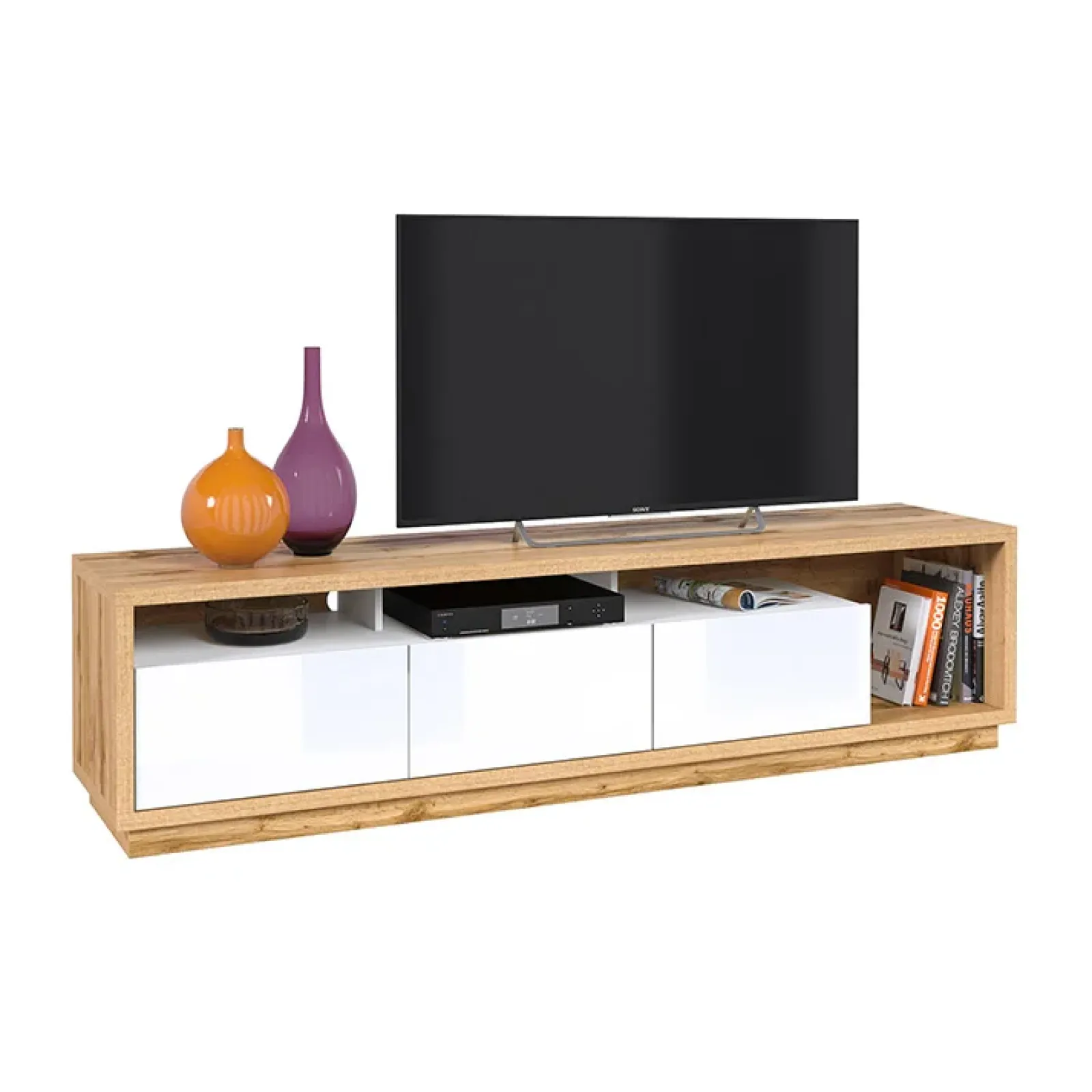 Garnero Arredamenti Parete Attrezzata A Terra|Pareti Attrezzate-Parete attrezzata 251x196h cm moderna bianco lucido rovere Favorita Rovere - Bianco Lucido