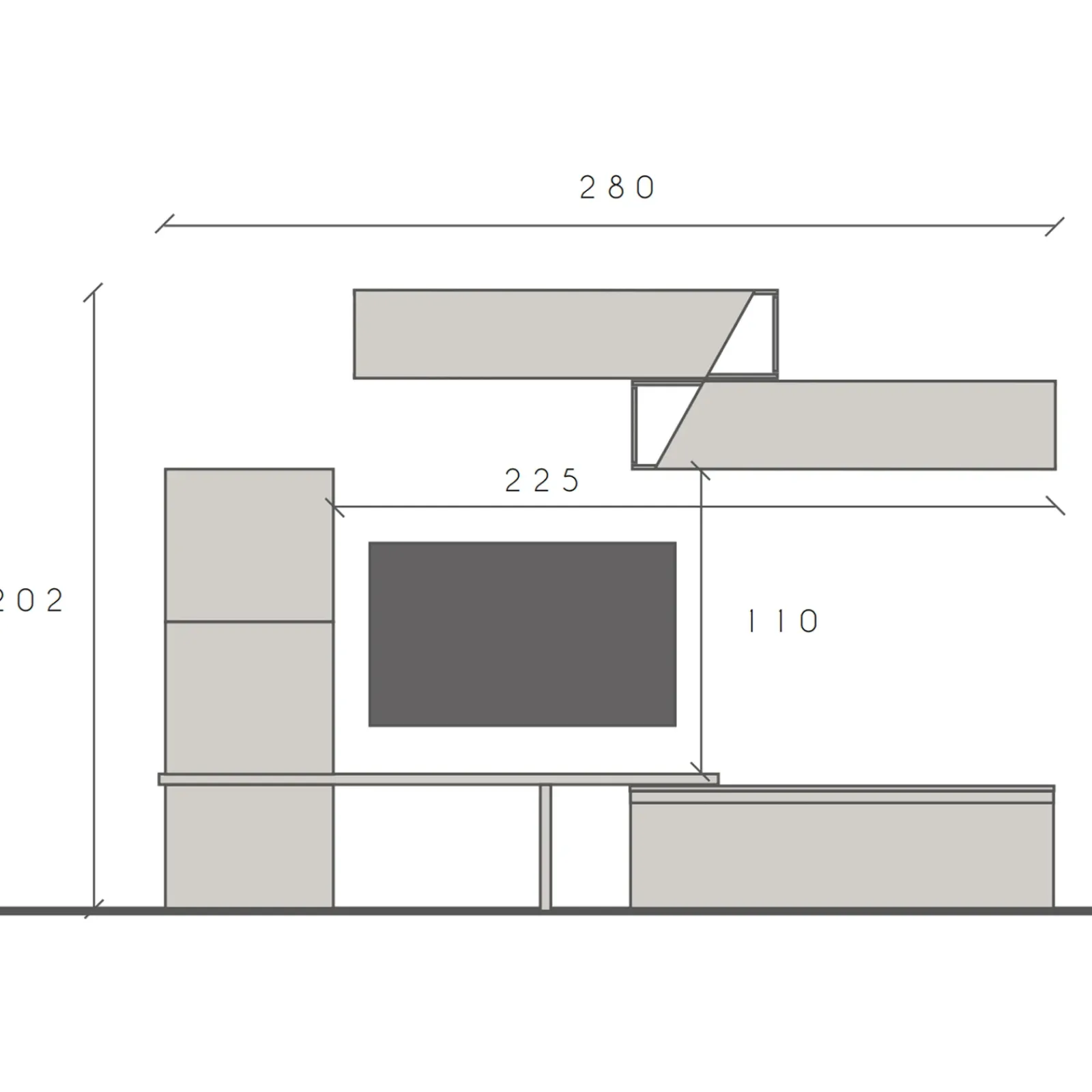 Garnero Arredamenti Parete Attrezzata A Terra|Pareti Attrezzate-Parete attrezzata 280x202h cm moderna beige rovere scuro Sunset 69