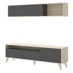 Garnero Arredamenti Parete Attrezzata A Terra|Pareti Attrezzate-Parete attrezzata 180x166h cm moderna soggiorno rovere grafite Edgar