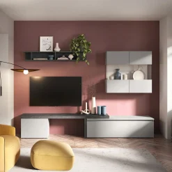 Garnero Arredamenti Parete Attrezzata A Terra|Pareti Attrezzate-Parete attrezzata 260x185h cm moderna grigio chiaro antracite Sunset 76