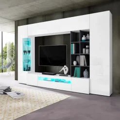 Garnero Arredamenti Parete Attrezzata A Terra|Pareti Attrezzate-Parete attrezzata 290x192h cm moderna Zenith Bianco Lucido