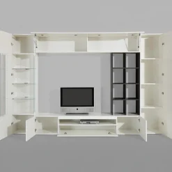 Garnero Arredamenti Parete Attrezzata A Terra|Pareti Attrezzate-Parete attrezzata 290x192h cm moderna Zenith Bianco Lucido