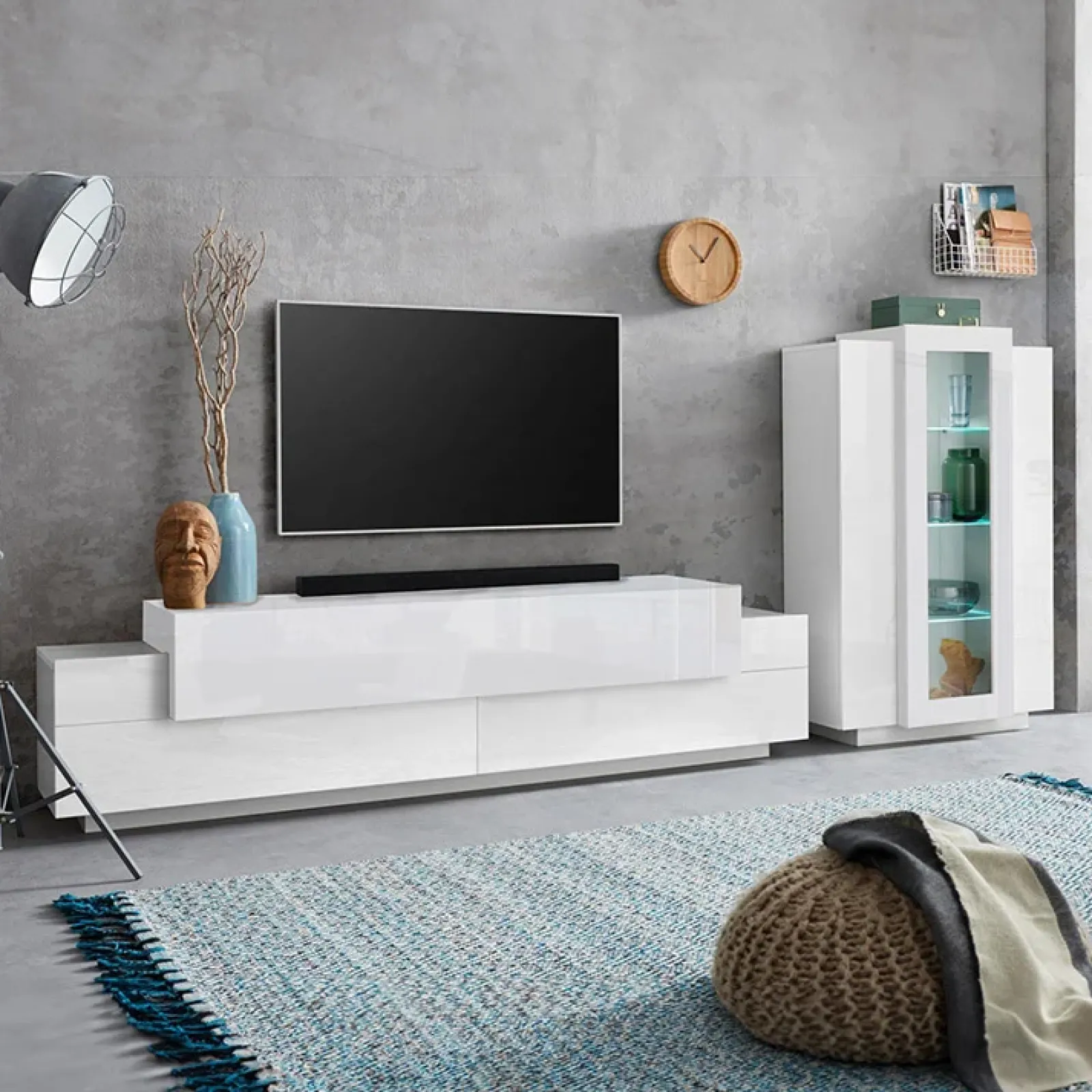 Garnero Arredamenti Parete Attrezzata A Terra|Pareti Attrezzate-Parete attrezzata 290x121h cm moderna Milos Gihome® Bianco Lucido