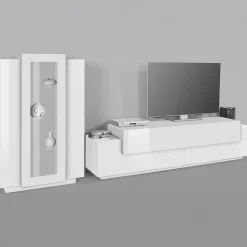 Garnero Arredamenti Parete Attrezzata A Terra|Pareti Attrezzate-Parete attrezzata 290x121h cm moderna Milos Gihome® Bianco Lucido