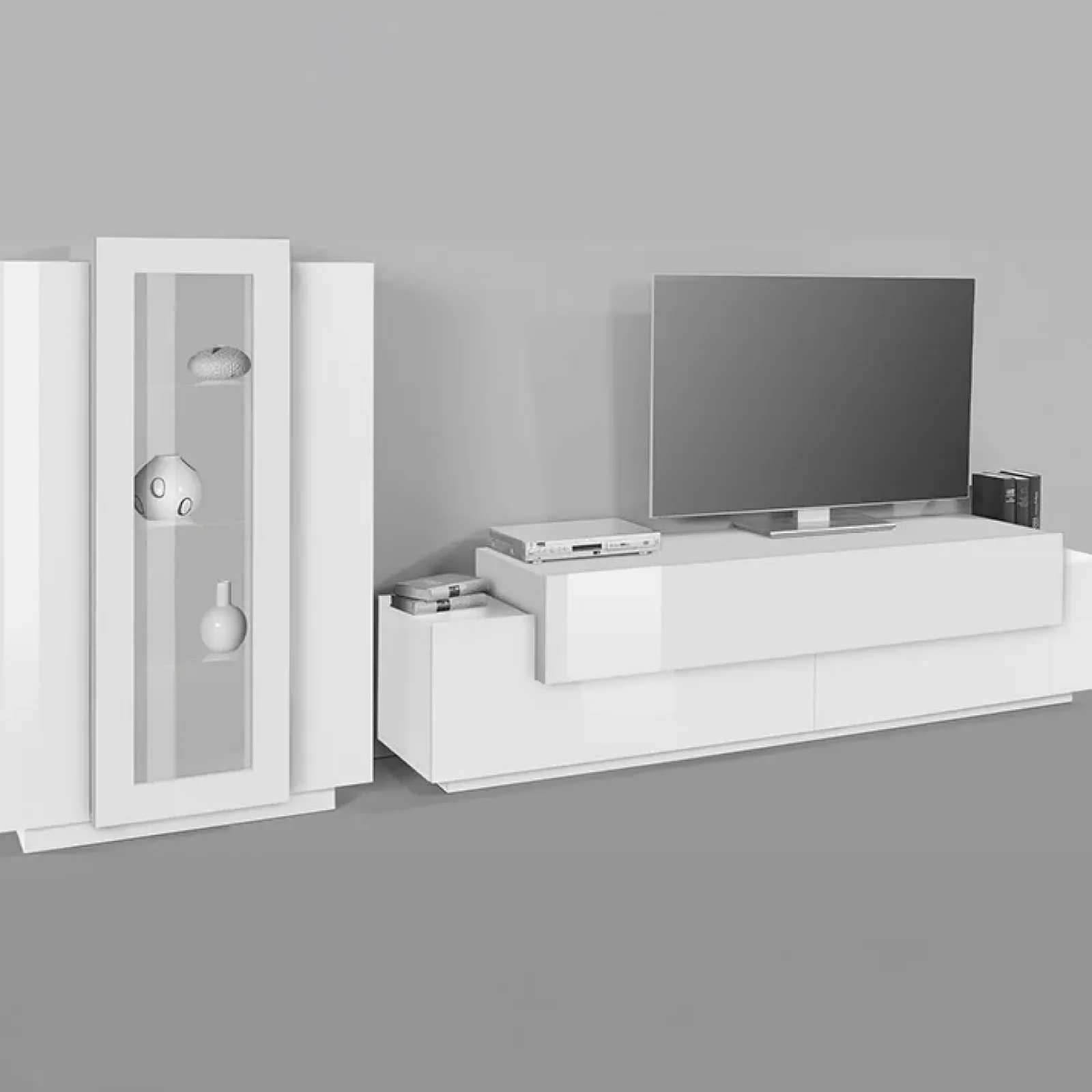 Garnero Arredamenti Parete Attrezzata A Terra|Pareti Attrezzate-Parete attrezzata 290x121h cm moderna Milos Gihome® Bianco Lucido