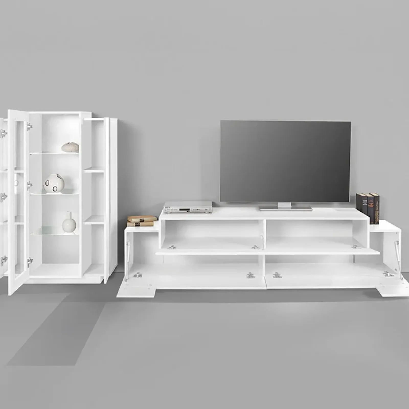 Garnero Arredamenti Parete Attrezzata A Terra|Pareti Attrezzate-Parete attrezzata 290x121h cm moderna Milos Gihome® Bianco Lucido