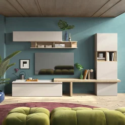 Garnero Arredamenti Parete Attrezzata A Terra|Pareti Attrezzate-Parete attrezzata 310x175h cm moderna beige rovere chiaro Sunset 91