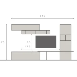 Garnero Arredamenti Parete Attrezzata A Terra|Pareti Attrezzate-Parete attrezzata 310x175h cm moderna beige rovere chiaro Sunset 91