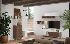 Garnero Arredamenti Parete Attrezzata A Terra|Pareti Attrezzate-Parete attrezzata 181x205h cm moderna bianco lucido rovere scuro Witty Noce - Bianco Lucido