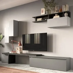 Garnero Arredamenti Parete Attrezzata A Terra|Pareti Attrezzate-Parete attrezzata 330x200h cm moderna grigio antracite Sunset 33 Antracite - Grigio